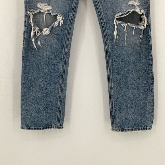 Agolde Blue 90's Pinch Waist High Rise Distressed Denim Straight Jeans Size 26 - Picture 6 of 11